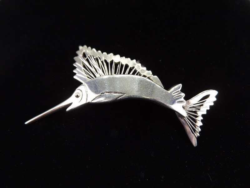 .925 Sterling Silver Marlin Brooch