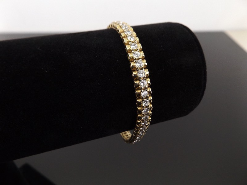 .925 Sterling Silver Faceted Crystal Vermeil Tennis Bracelet