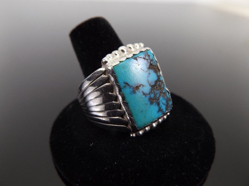 .925 Sterling Silver Navajo Inlayed Turquoise Mens Ring Size 11.5