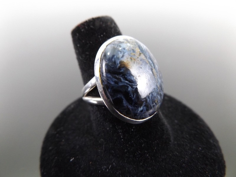 .925 Sterling Silver Blue Jasper Cabochon Ring Size 6.75