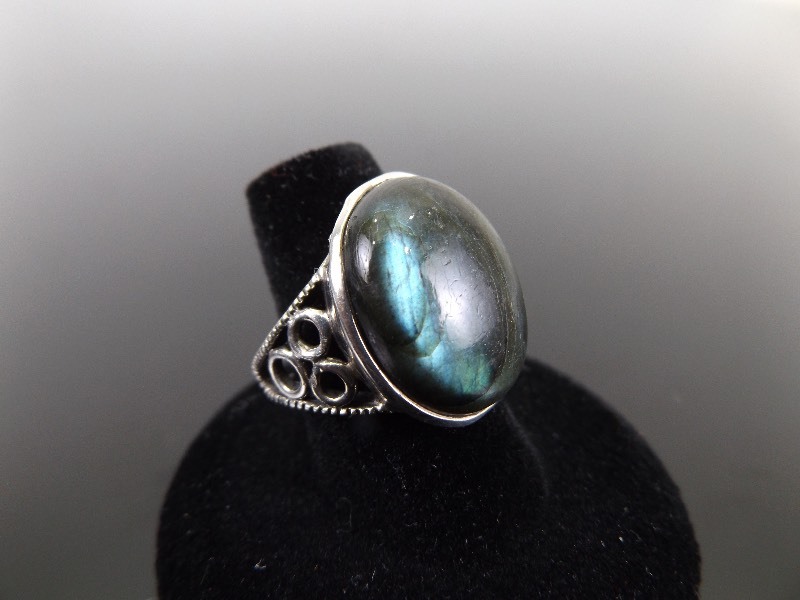 .925 Sterling Silver Green Jasper Cabochon Ring Size 7&nbsp