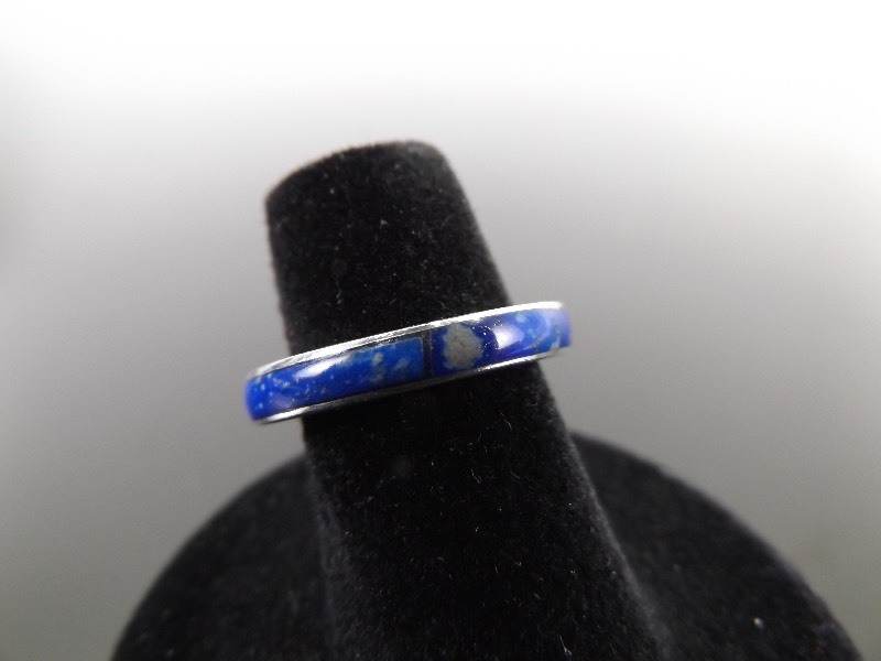 .925 Sterling Silver Inlayed Blue Lapis Band Ring Size 6.5
