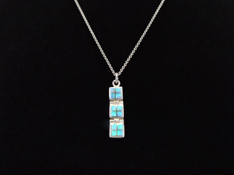 .925 Sterling Silver Inlayed Fire Opal Hinged Pendant Necklace