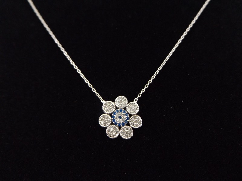 .925 Sterling Silver Diamond and Sapphire Accented Plume Necklace