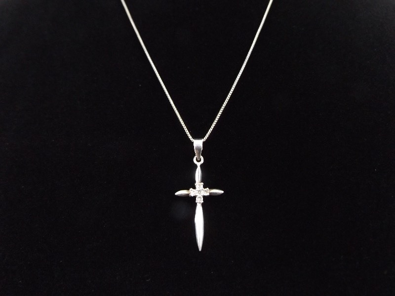 .925 Sterling Silver Diamond Accented Cross Pendant Necklace