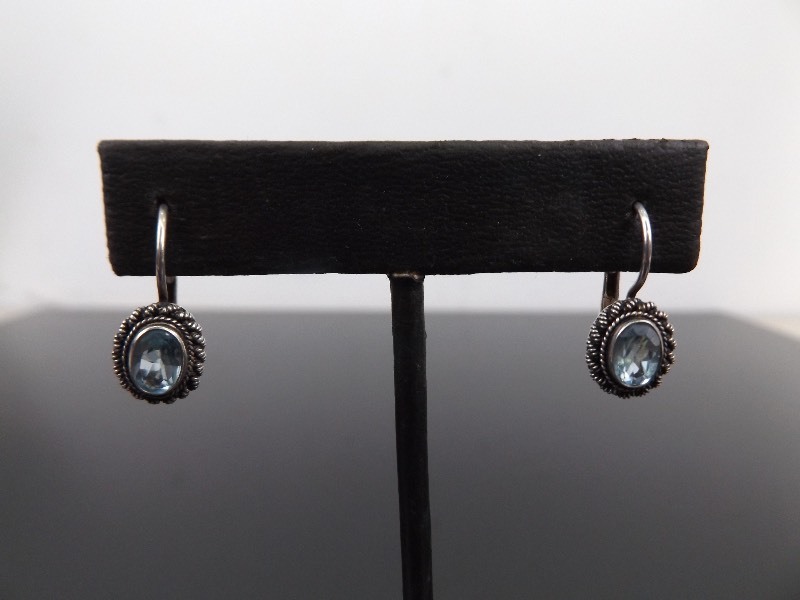 .925 Sterling Silver Faceted Blue Topaz Earrings