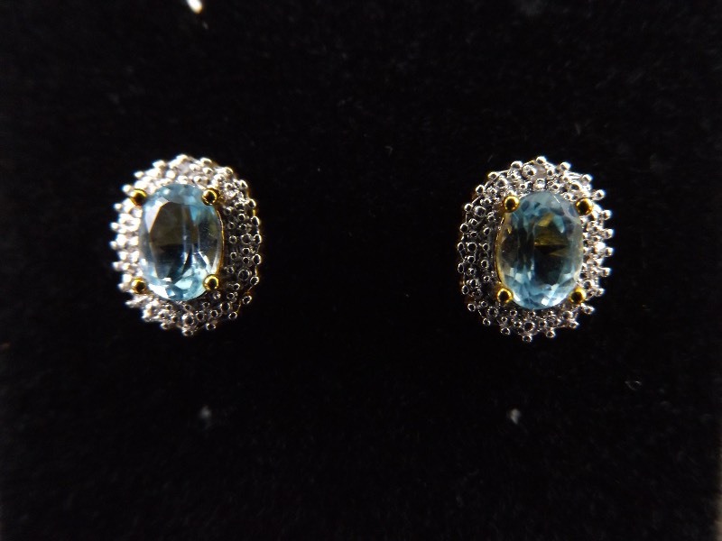 .925 Sterling Silver Diamond Accented Blue Topaz Vermeil Earrings