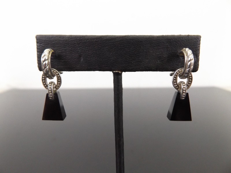 .925 Sterling Silver Judith Ripka Onyx Dangle Earrings