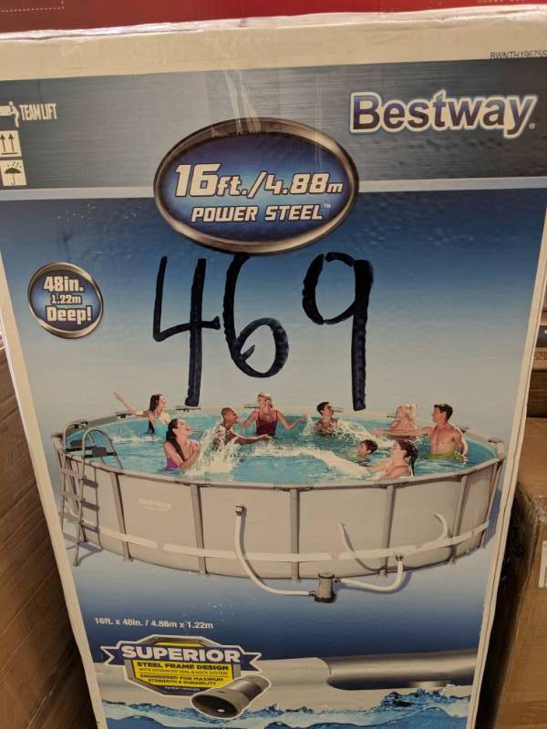 lot 469 image: Bestway Power Steel 16 Foot x 48 Inch Frame Pool Set MSRP - $659.99