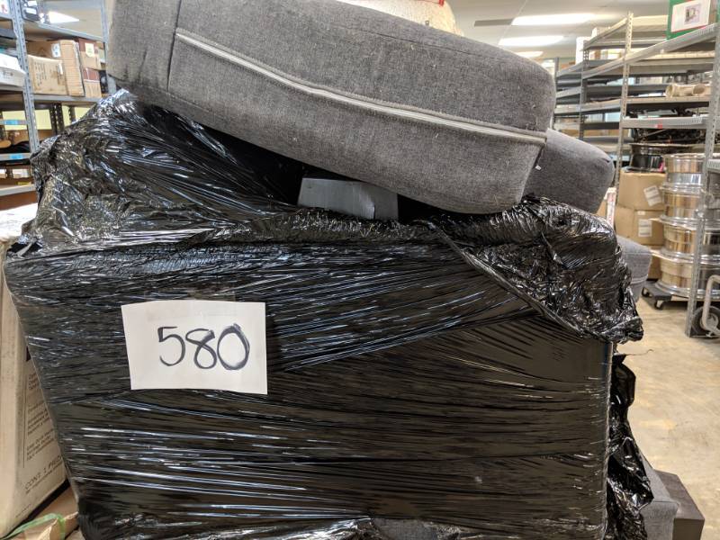 lot 580 image: Chelsea Home Furniture Fabric Weaver Sofa Chaise - Grey (Couch ONLY- no Pillows) MAY BE MISSING PLASTIC FEET