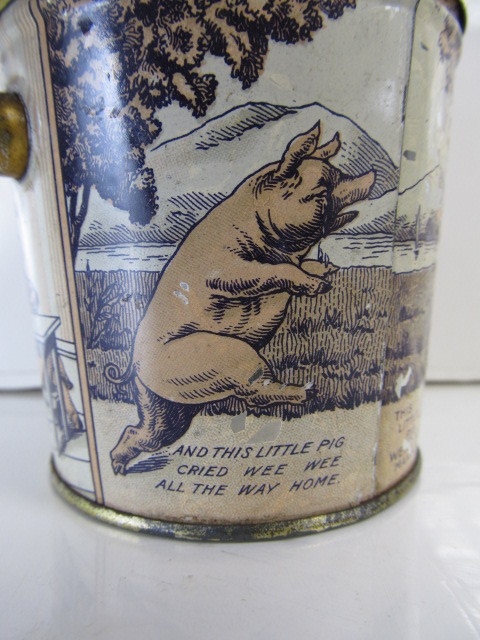 lot 29 image: Old Vintage Tin Litho This Little Piggy Peanut Putter Can
