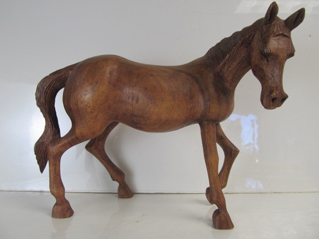 lot 36 image: Large Vintage Hand Carved Wooden Horse Sculpture