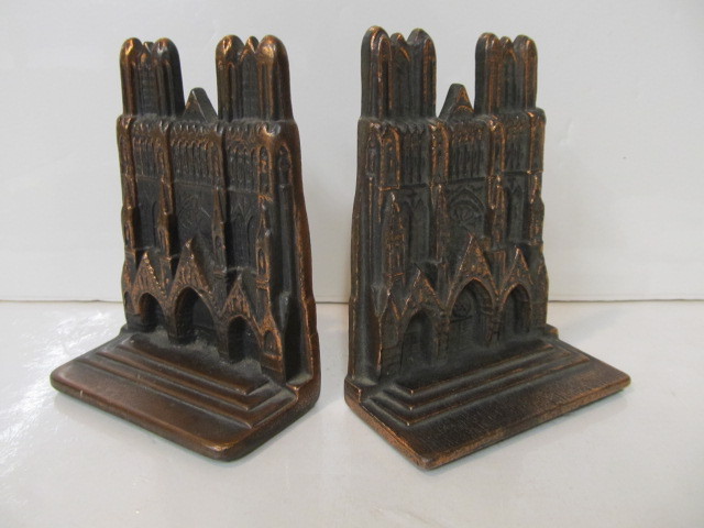 lot 60 image: Set of Vintage Solid Brass Cathedral Bookends