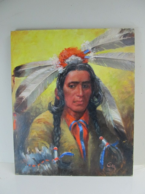 lot 117 image: Vintage Signed & Dated 1961 Native American Oil On Canvas Painting