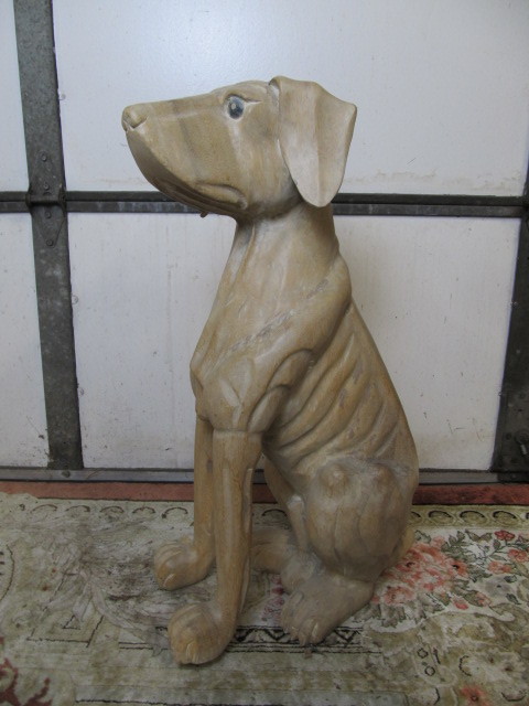 lot 7 image: LARGE Vintage Hand Carved Wooden Great Dane Statue
