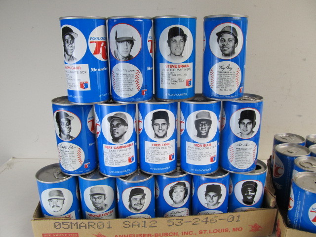 lot 182 image: Large Lot of Vintage RC COLA Baseball Player Soda Cans