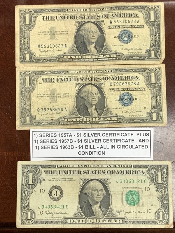 (2) $1 Silver Certificates & (1) $1 Bill