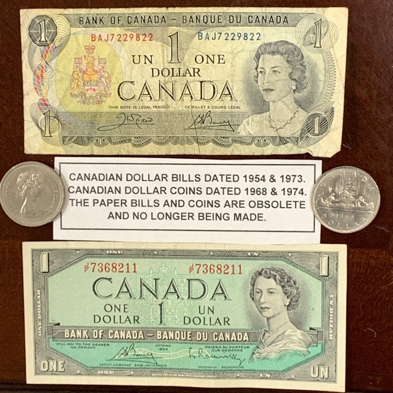 (2) Canadian Dollar Bills & (1) Canadian Dollar Coins