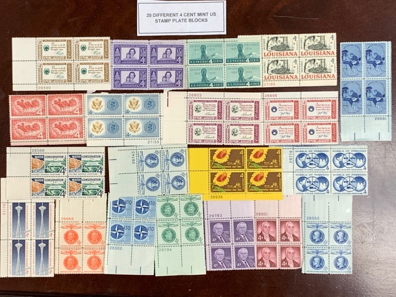 (20) Different 4-Cent Stamp Blocks