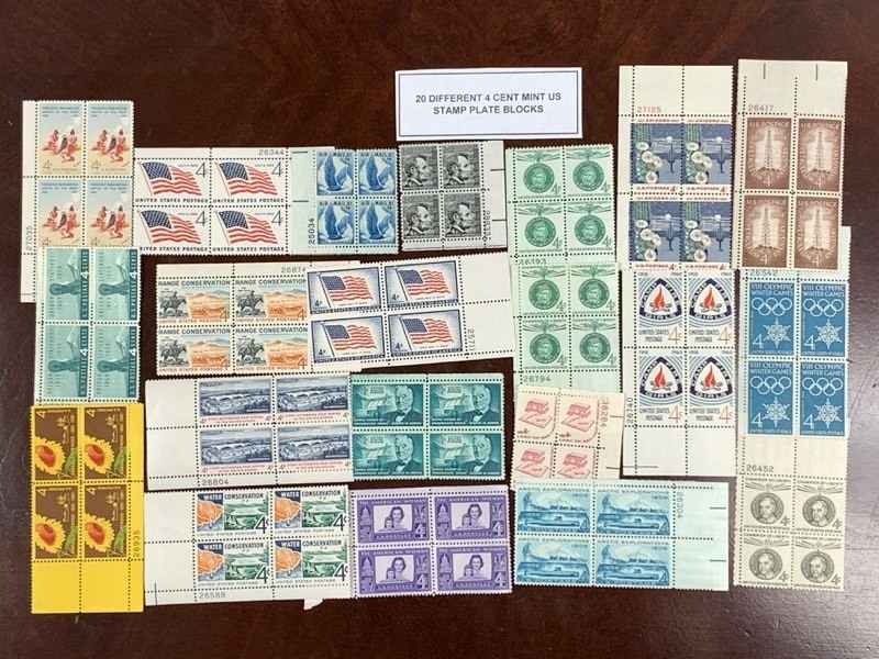 (20) Different 4-Cent Stamp Blocks