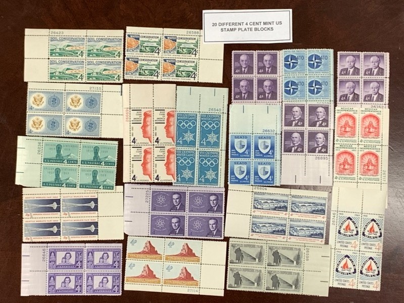 (20) Different 4-Cent Stamp Blocks