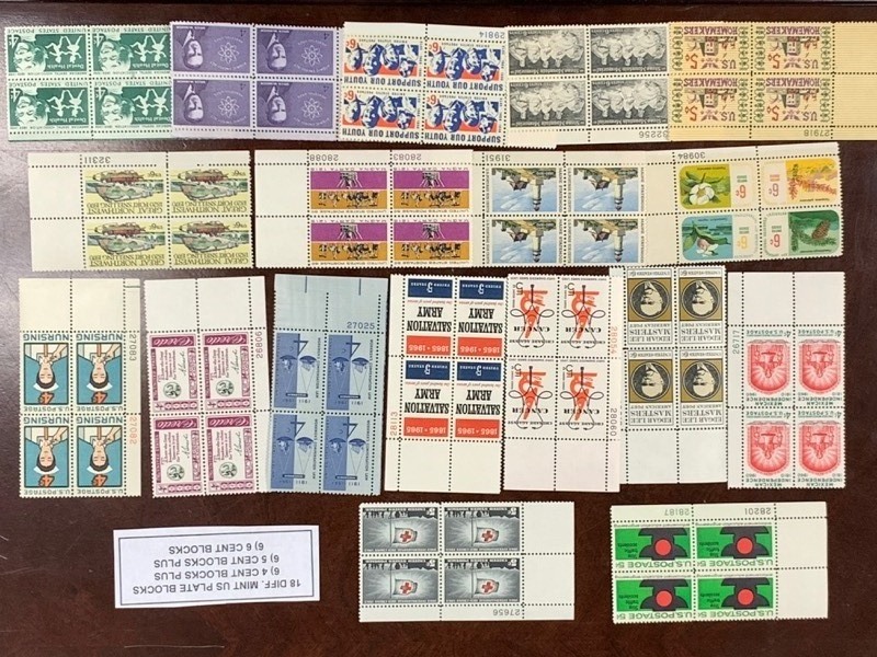 (18) Different Mint U.S. Stamp Blocks