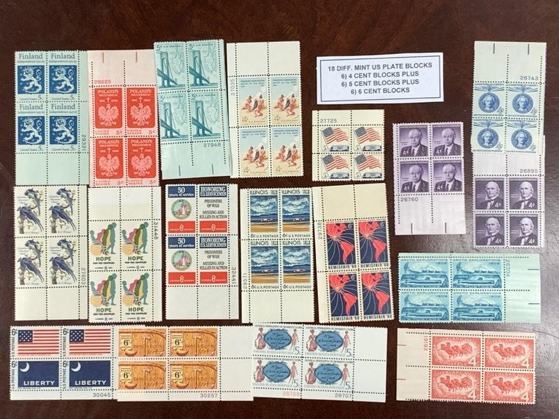 (18) Different Mint U.S. Stamp Blocks