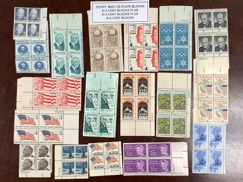 (18) Different Mint U.S. Stamp Blocks