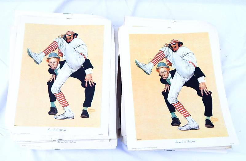 lot 16 image: Huge Lot of Vintage Norman Rockwell Low and Inside Canvas Baseball Prints