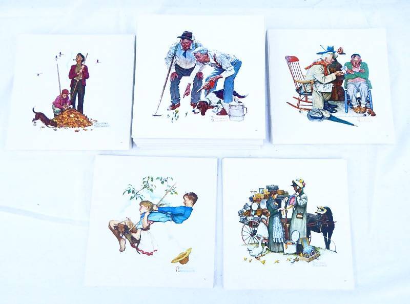 lot 24 image: Huge Lot of Vintage 1976 Norman Rockwell Calendar Top Prints