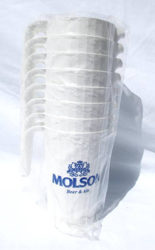 lot 98 image: Lot of 8 New Vintage Molson Beer and Ale 1.5 Liter Plastic Pitchers