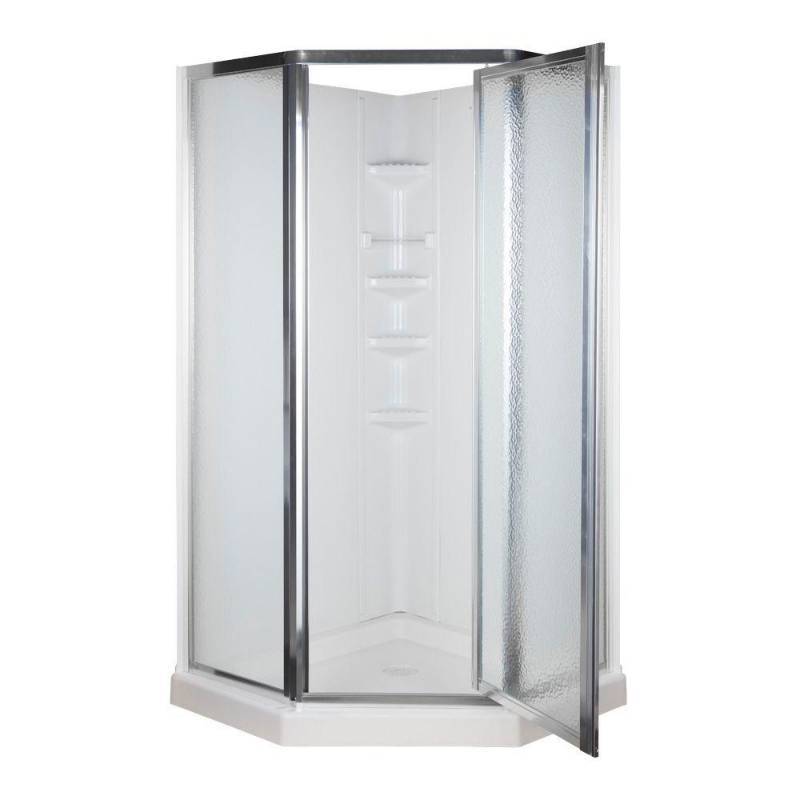 lot 256 image: Neo-Angle 38 in. x 38 in. x 74-14 in. Shower Kit in White and Chrome, 403306