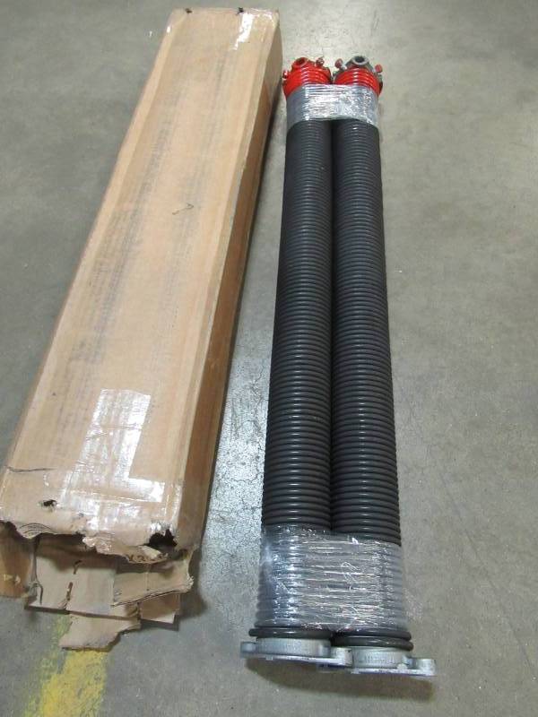lot 198 image: Dura-lift 0.225 in. Wire x 2 in. D x 27 in. L Torsion Springs in Red Left and Right Wound Pair for Sectional Garage Doors, DLTR227B