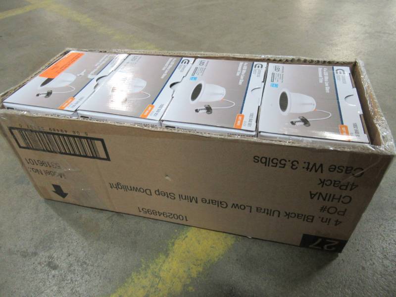 lot 199 image: Commercial Electric 4 in. Black Ultra Low Glare Mini Step Integrated LED Recessed Trim - 4 Packs