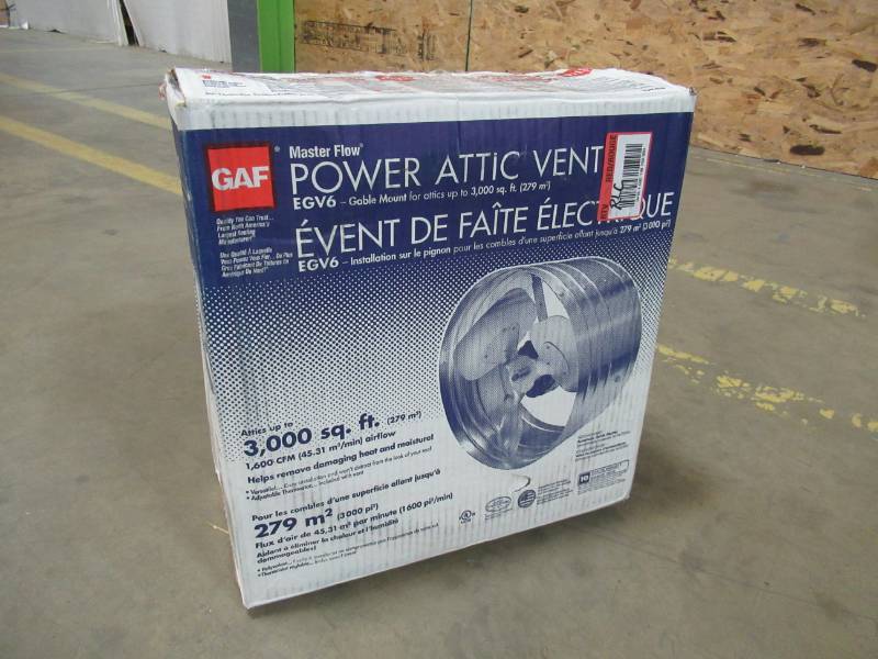 lot 240 image: Master Flow 1600 CFM Power Gable Mount Attic Fan, EGV6.