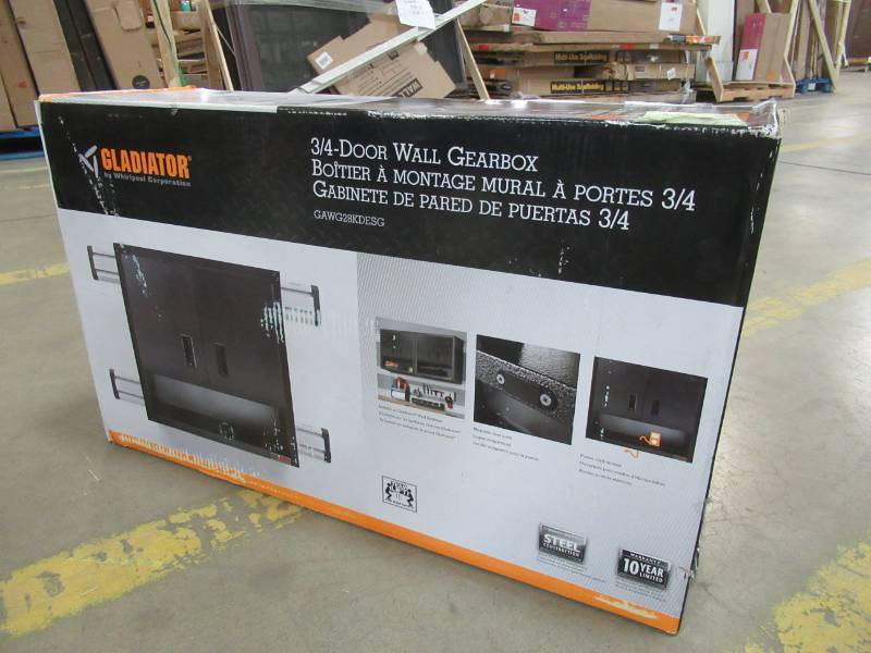 lot 252 image: Gladiator Ready to Assemble 28 in. H x 28 in. W x 12 in. D Steel Garage Wall Cabinet with Shelf in Hammered Granite, GAWG28KDESG.