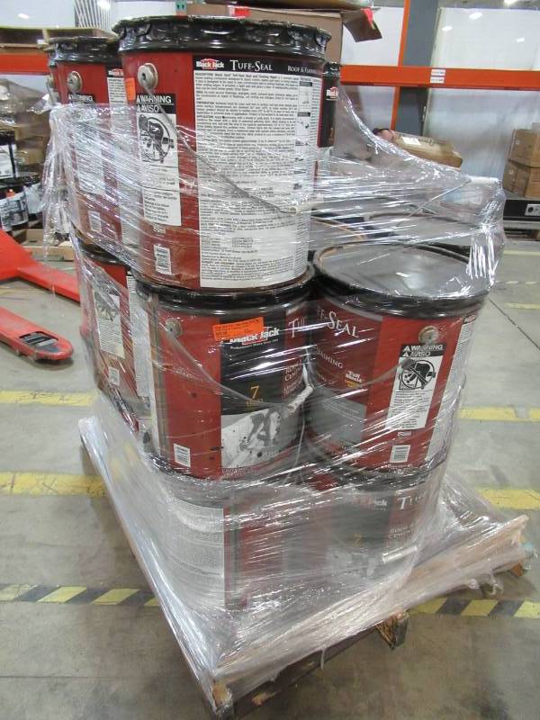 lot 33 image: 22 Containers of Black Jack Tuff-Seal Gloss Black Asphalt Roof & Flashing Cement - 4.75 Gallons. Model 1618628
