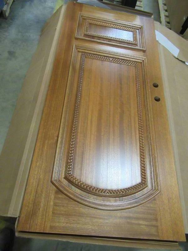 lot 132 image: Pella Brand Door Mahogany 2 Panel Solid Wood Exterior Door Slab, Double Bored, 36 X 80