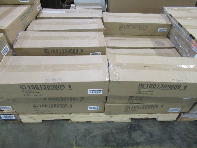 lot 144 image: WHOLESALE PALLET of 22 Cases of White 1 in. Light Filtering Vinyl Blinds - 23 in. W x 64 in. L, 20150501 (6 BlindsCase) New in Box