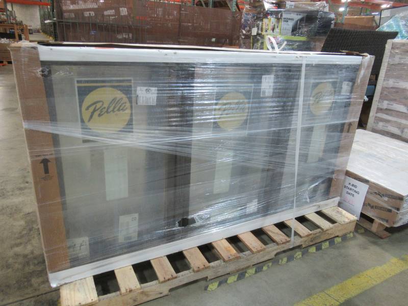 lot 150 image: Pella 3 Lite Casement Window. Side Windows Open, Center is fixed. Measures 75 X 5 12 X 41 Tall