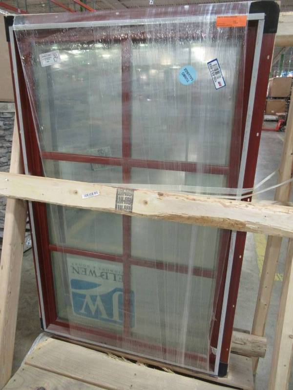 lot 152 image: Jeld-Wen Colonial Picture Window With Grill (6-Lite) Mesa Red Exterior, Unfinished Interior. Measures 30 X 4 916 X 48