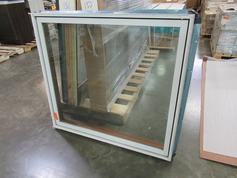 lot 153 image: Briefly Installed Casement Window, White Exterior Golden Oak Interior, Measures 38 X 41 12 X 4