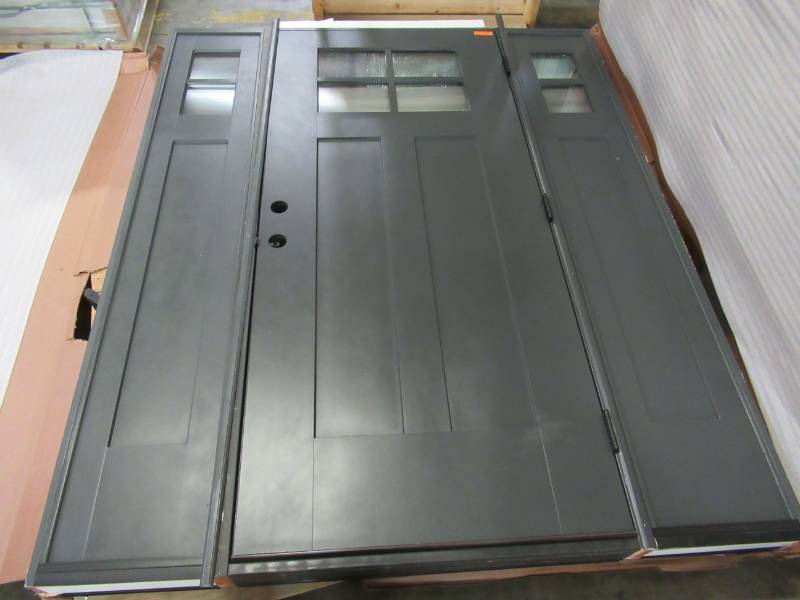 lot 154 image: Krosswood Doors 68 12 X 82 X 4 916. Quarter Light With Privacy Glass and Grill,  Left-Hand Inswing Prehung Front Door with Sidelites