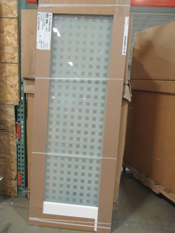 lot 163 image: Full Light 30 X 80 Door Slab.  Clear And Frosted Checker Board Pattern, No Bore, Primed White Frame.