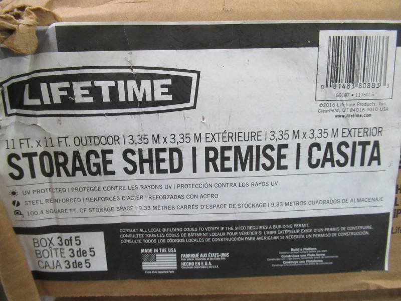 lot 177 image: Box 3 of 5 for 11 ft. x 11 ft. Storage Shed with 9 ft. Wide Carriage Door. - Shed Missing Parts