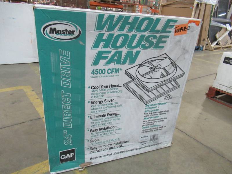 lot 230 image: Master Flow 4500 CFM 24 in. Direct Drive Whole House Fan with Shutter, WHFS24M