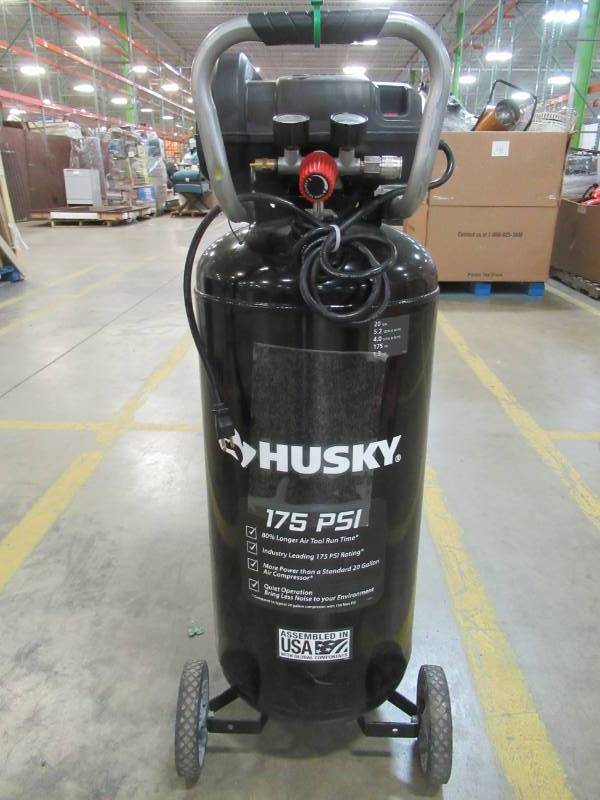 lot 62 image: Husky 20 Gal. 175 PSI Quiet Portable Air Compressor, C201H - Runs But has an electrical smell.