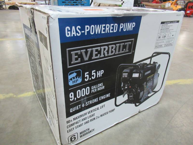 lot 73 image: Everbilt 5.5 HP Gas-Powered Utility Pump WG20. In nice working condition.