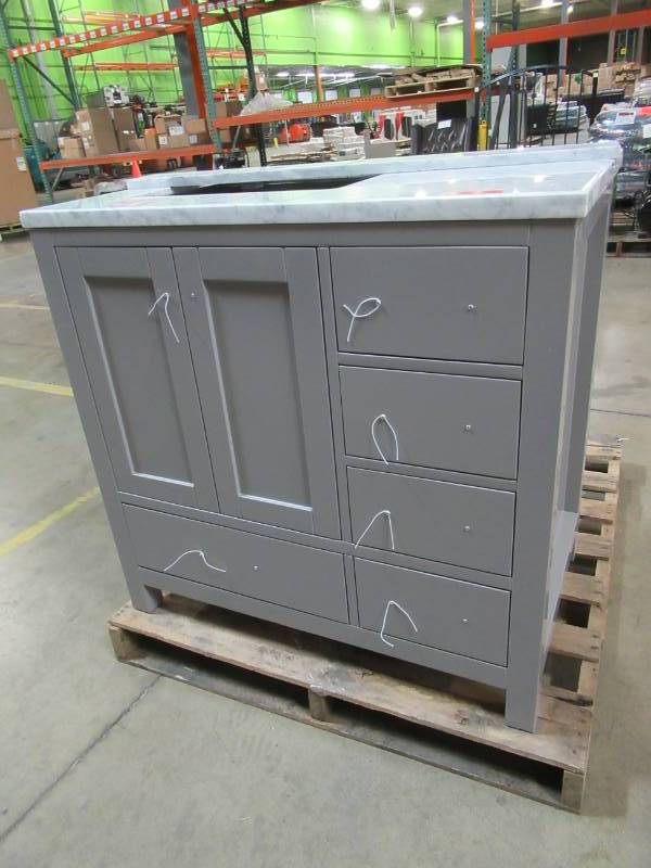 lot 78 image: Caroline Parkway 36 in. W Bath Vanity in Cashmere Gray with Marble Vanity Top in White with Undermount White Basin