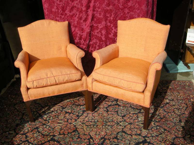 lot 8 image: Pair Hickory Mid-Century Arm Chairs